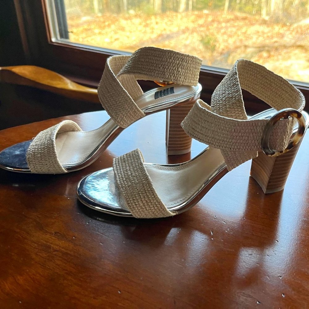 WHBM: Weaved Fabric Sandals with Decorative Faux Turtleshell Buckle